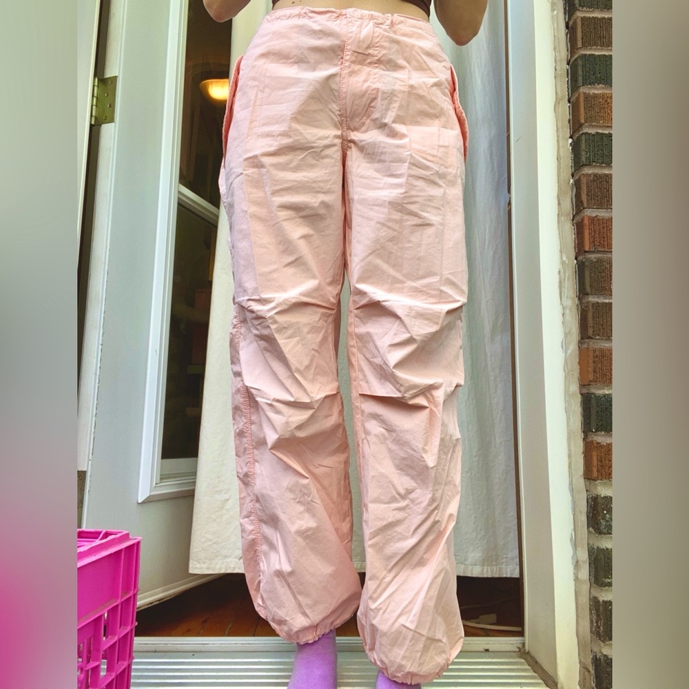 Y2K parachute cargo baggy trousers in pink from Simmons